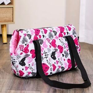 Stylish Pink and Black Heart Pattern Pet Carrier